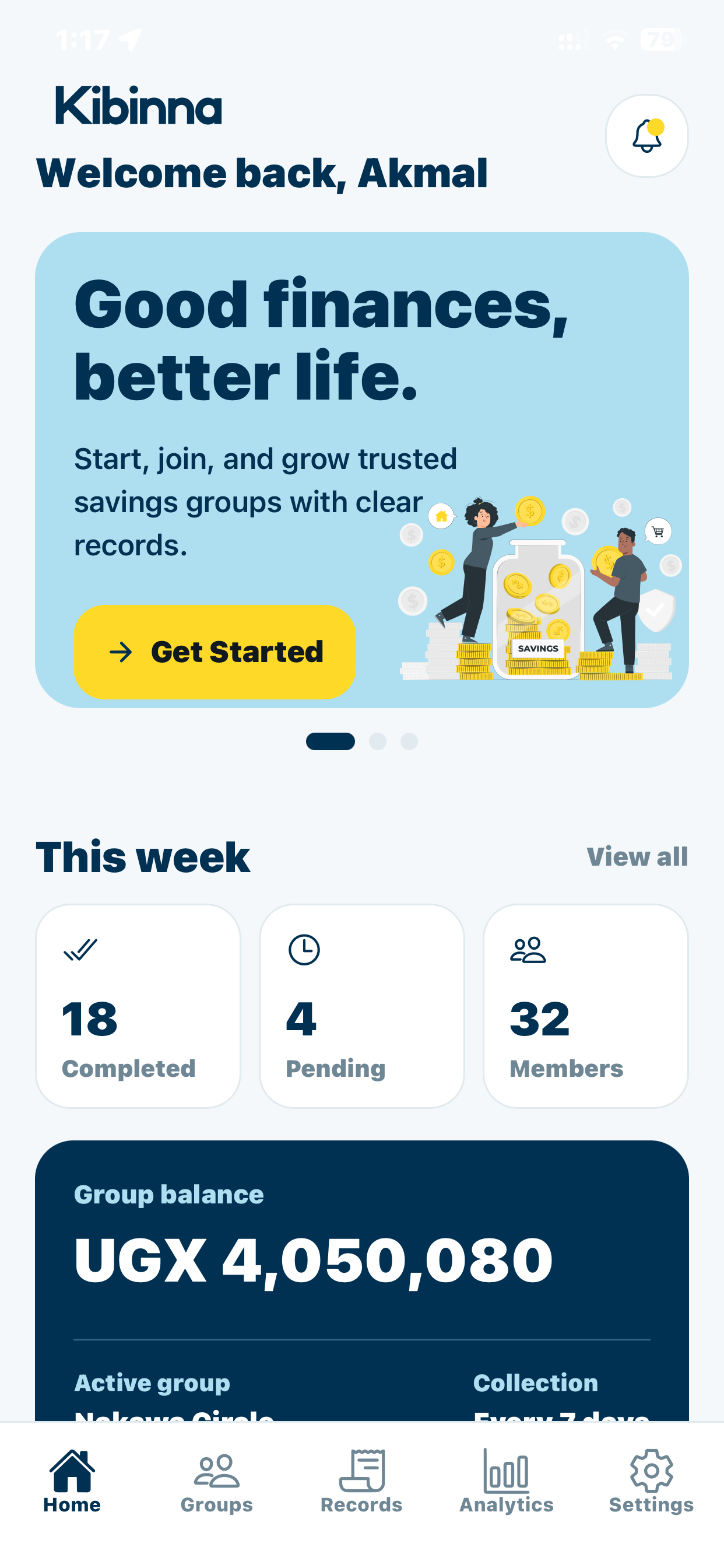 Kibiina App Home Screen